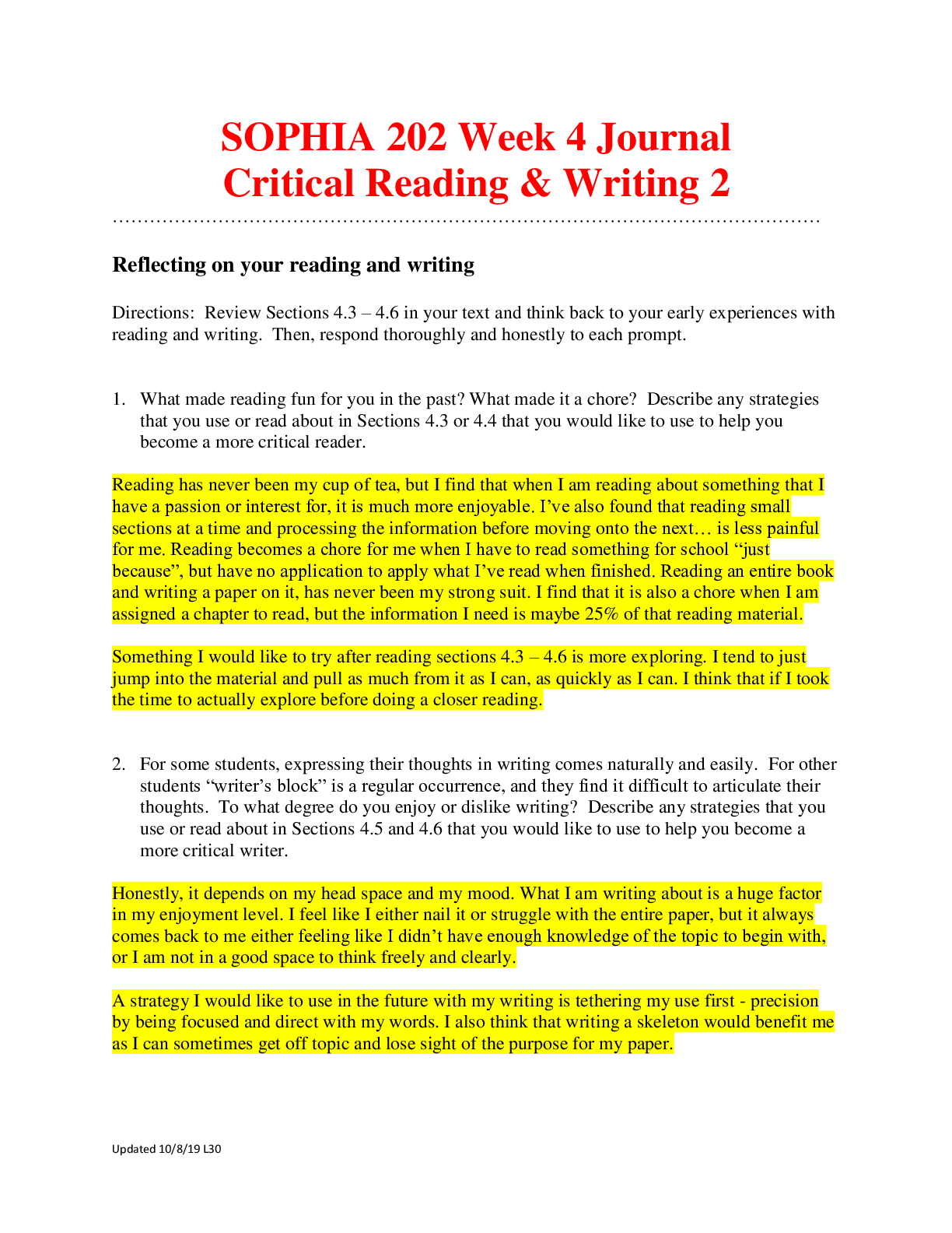 Preview of SOPHIA 202 Week 4 Journal Critical Reading & Writing 2 Latest Solutions